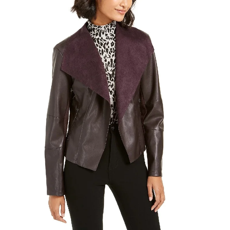 Bar III Women's Flyaway Faux Leather Jacket Purple Size Large