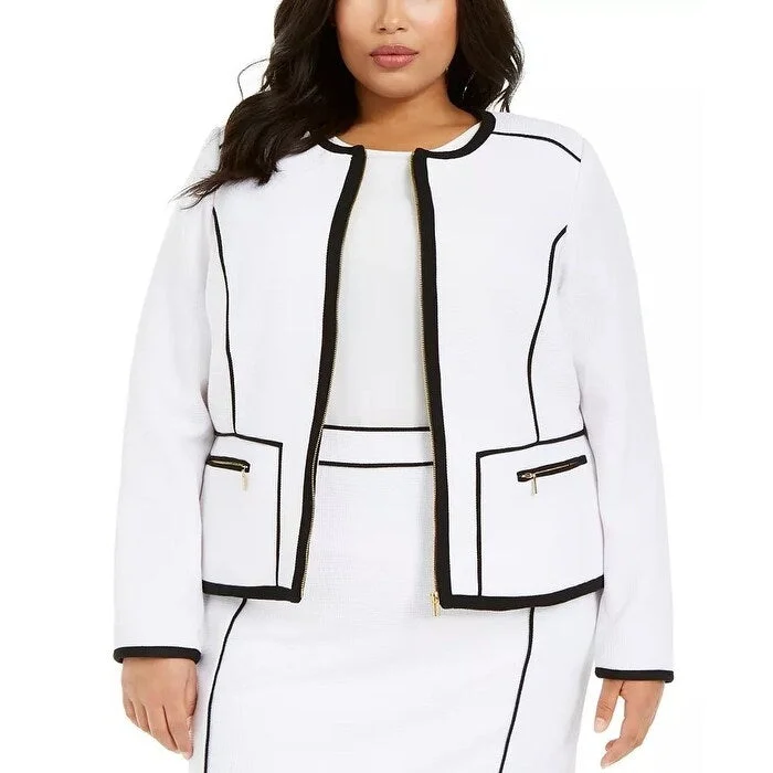 Calvin Klein Women's Contrast Piping Zip-Up Jacket White Size 22W