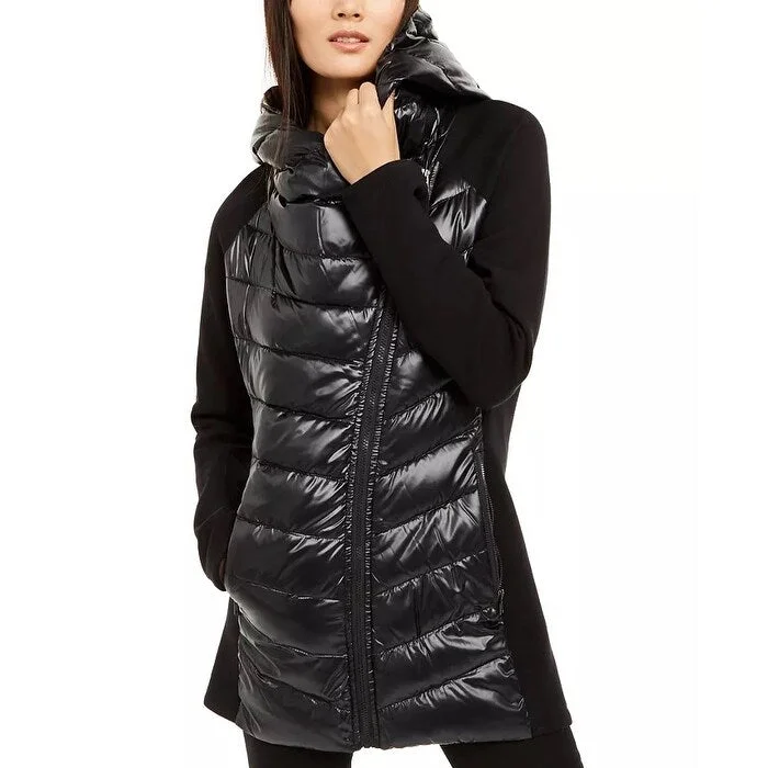 Calvin Klein Women's Mixed-Media Puffer Jacket Black Size M - Medium