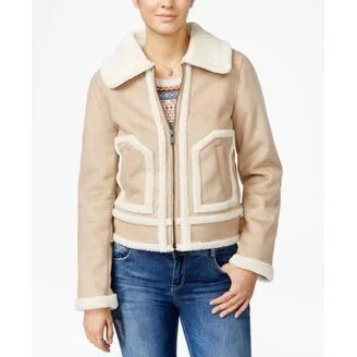 Collection B Faux-Shearling Trimmed Moto Jacket Cashew-Winter/White