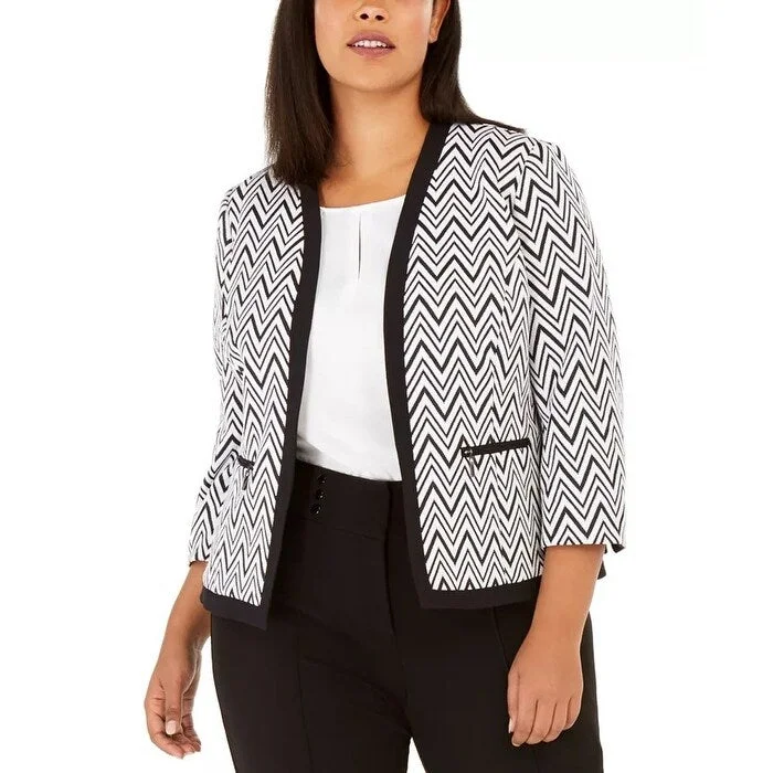 Kasper Women's Plus Size Zigzag Knit Jacket Charcoal Size 20W