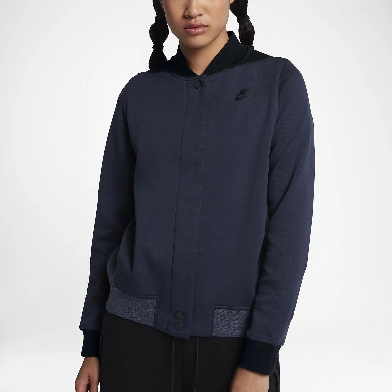 Nike Sportswear Women's Tech Fleece Destroy Jacket Obsidian Black/Blue Size Medium - Black - M