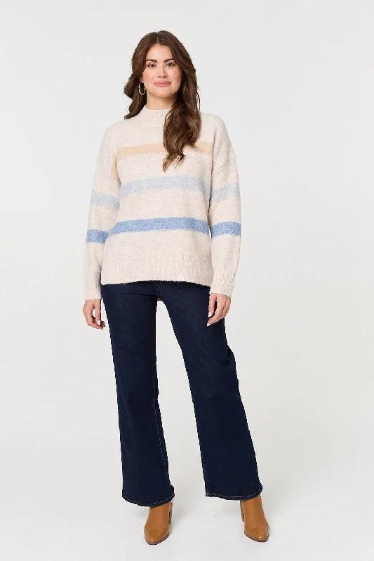 Striped High Neck Boxy Jumper