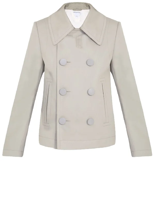 BOTTEGA VENETA Classic Double-Breasted Peacoat in Light Beige Cotton