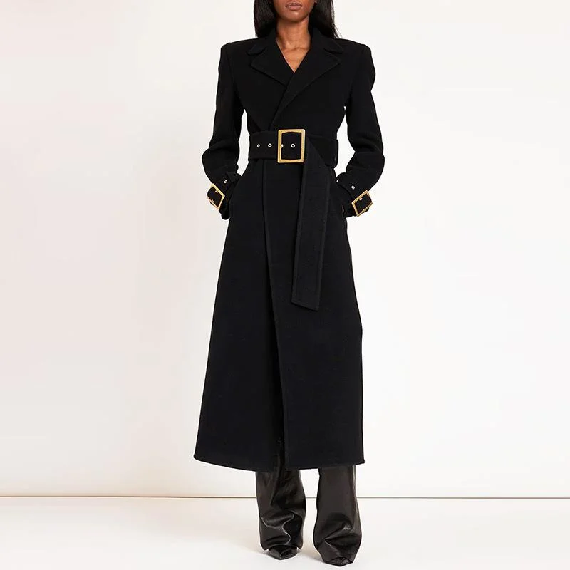 Dolores Black Long Wool Coat