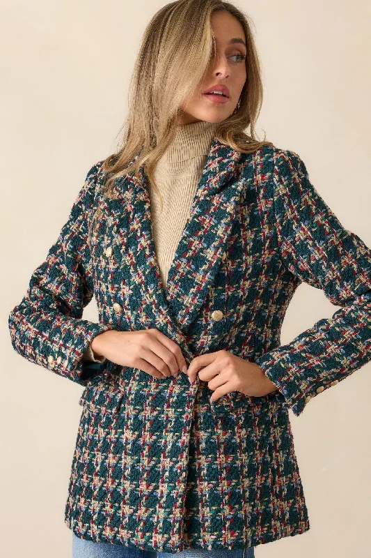 Get It Done Green Multi Tweed Coat