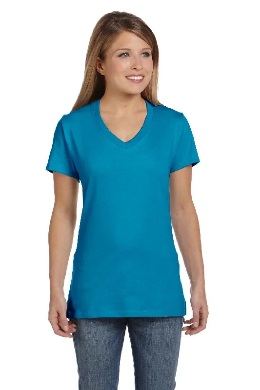 Hanes Womens Nano-T Short Sleeve V-Neck T-Shirt - Teal Blue - Closeout