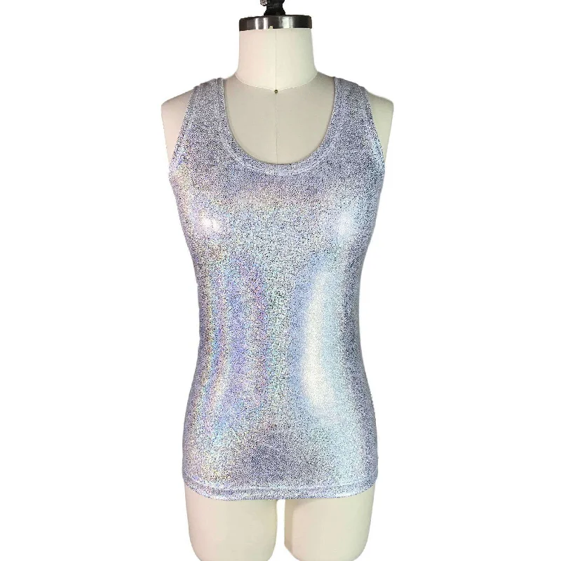 Windproof teeFull Length Tank Top - Silver Holographic